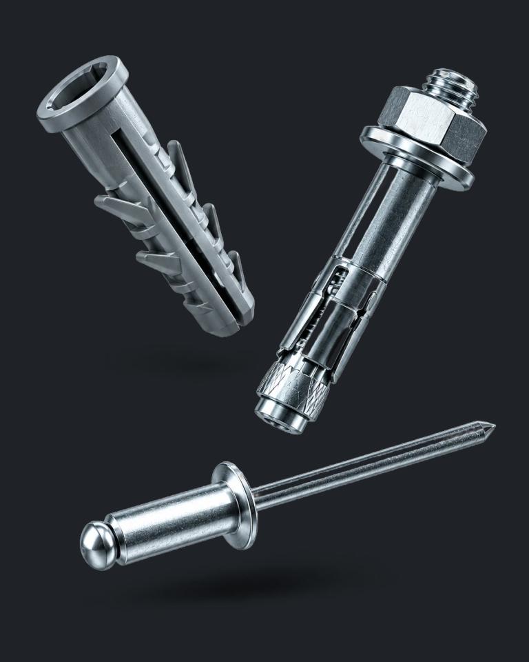 Diblu, ancoră metalică și nit pop